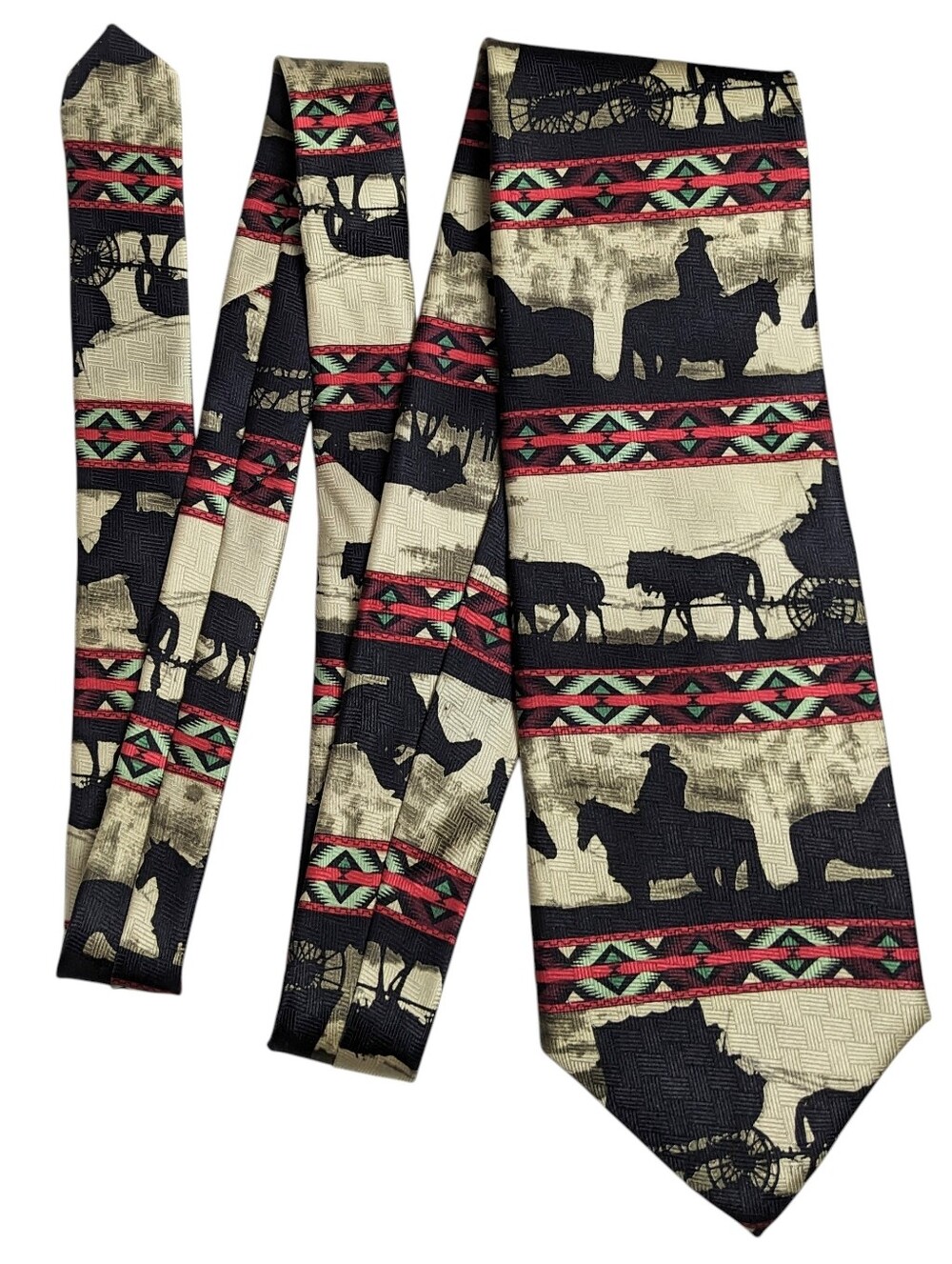 Rockmount Ranch Wear Silk Necktie, Cowboy Silhouette, Vintage 1998, Made In USA